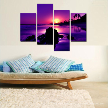 Arte da lona do multi painel impressão de canvas envolvidas por do sol do Seascape da cor da alfazema na arte da parede da paisagem do mar